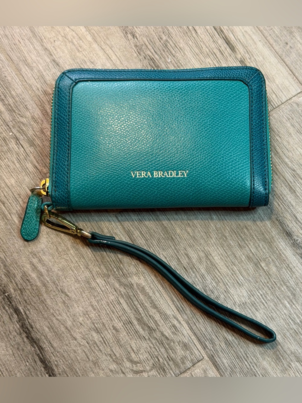Vera Bradley Teal Zip Around Wallet Wristlet  Faux Leather Clutch Compact Travel